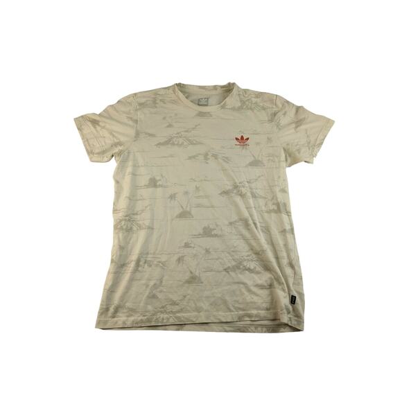 Adidas Skateboarding T Shirt Size M White Palm Tree Pattern Trefoil Logo - Picture 1 of 11